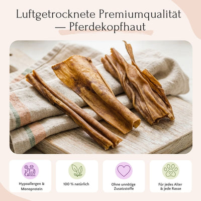 FAVLY Petfood Pferdekopfhaut 600 g – natürlicher, hypoallergener Hundesnack zum Kauen.
