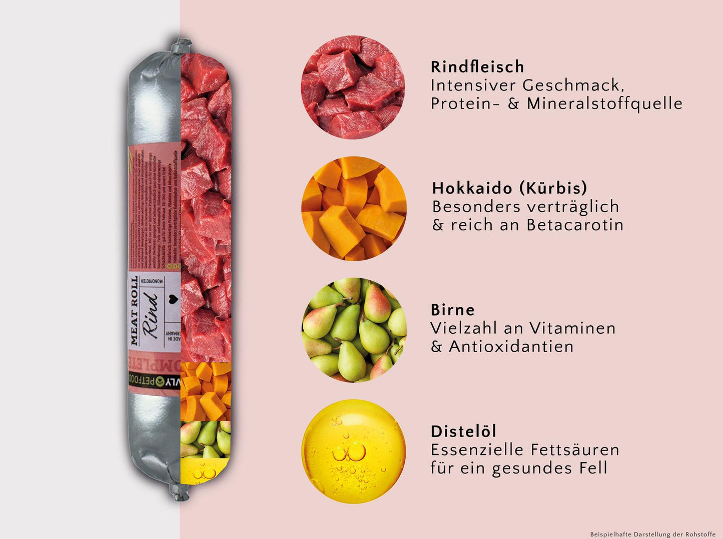 Meat Roll Rind mit Hokkaido, Birne & Distelöl 400g