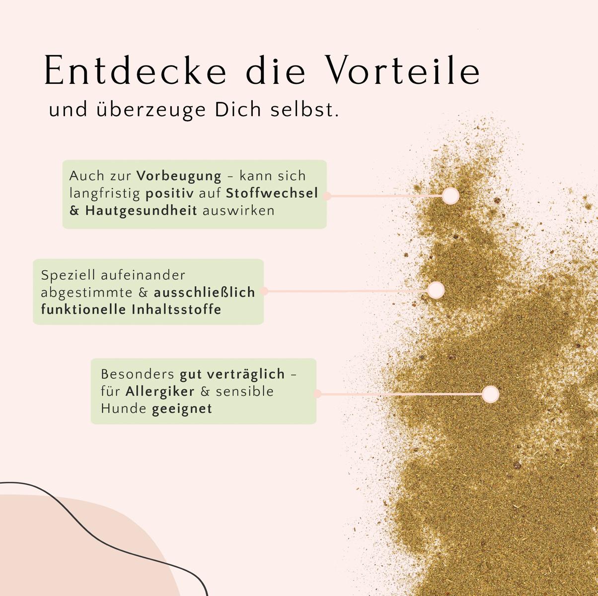 HEPASKIN Pulver von FAVLY Petfood: Infos zu natürlicher Entgiftung, Haut & Fell mit Mariendistelsamen.
