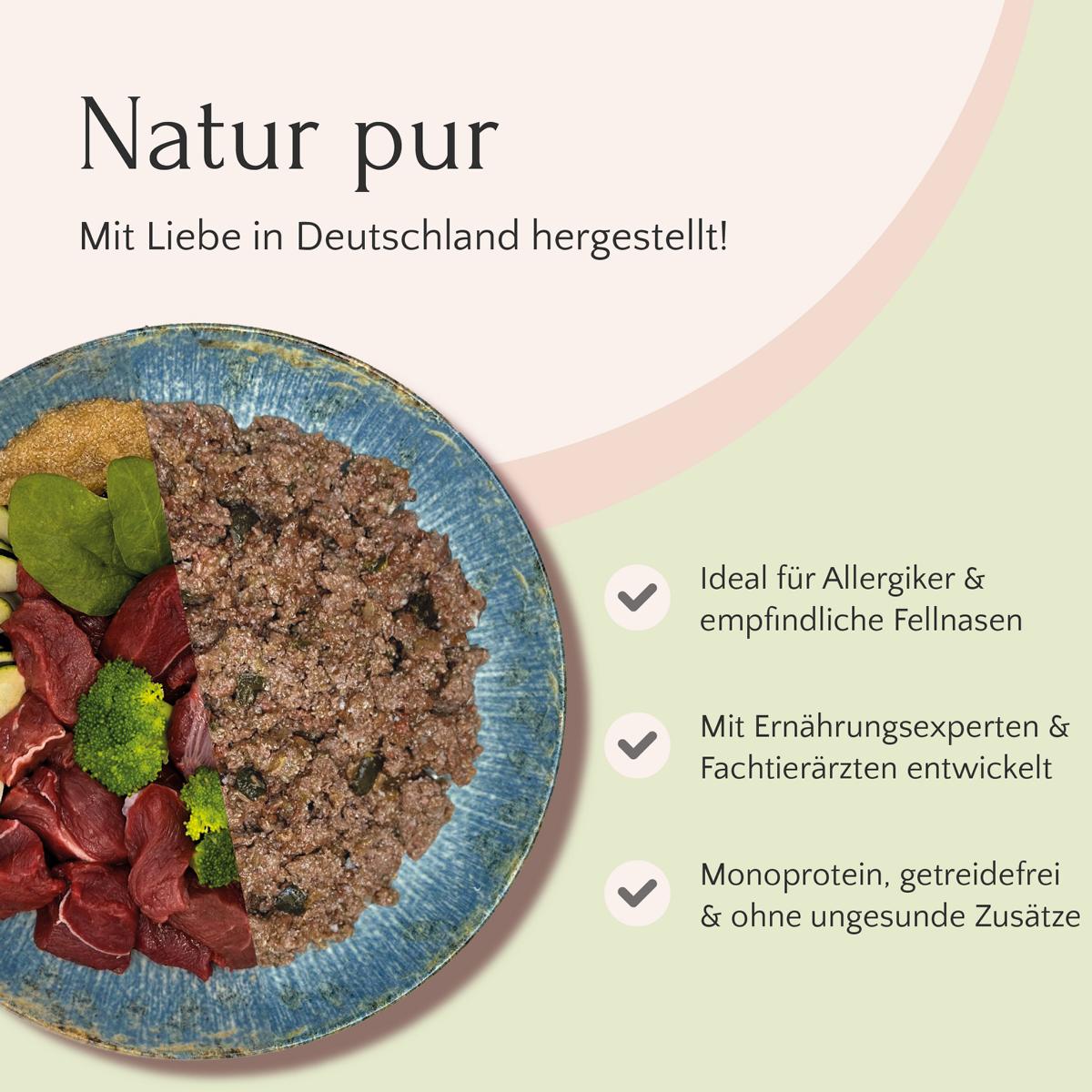 FAVLY Petfood's Wild mit Amaranth, Brokkoli & Leinöl bietet Monoproteinvorteile und ist allergenfrei.