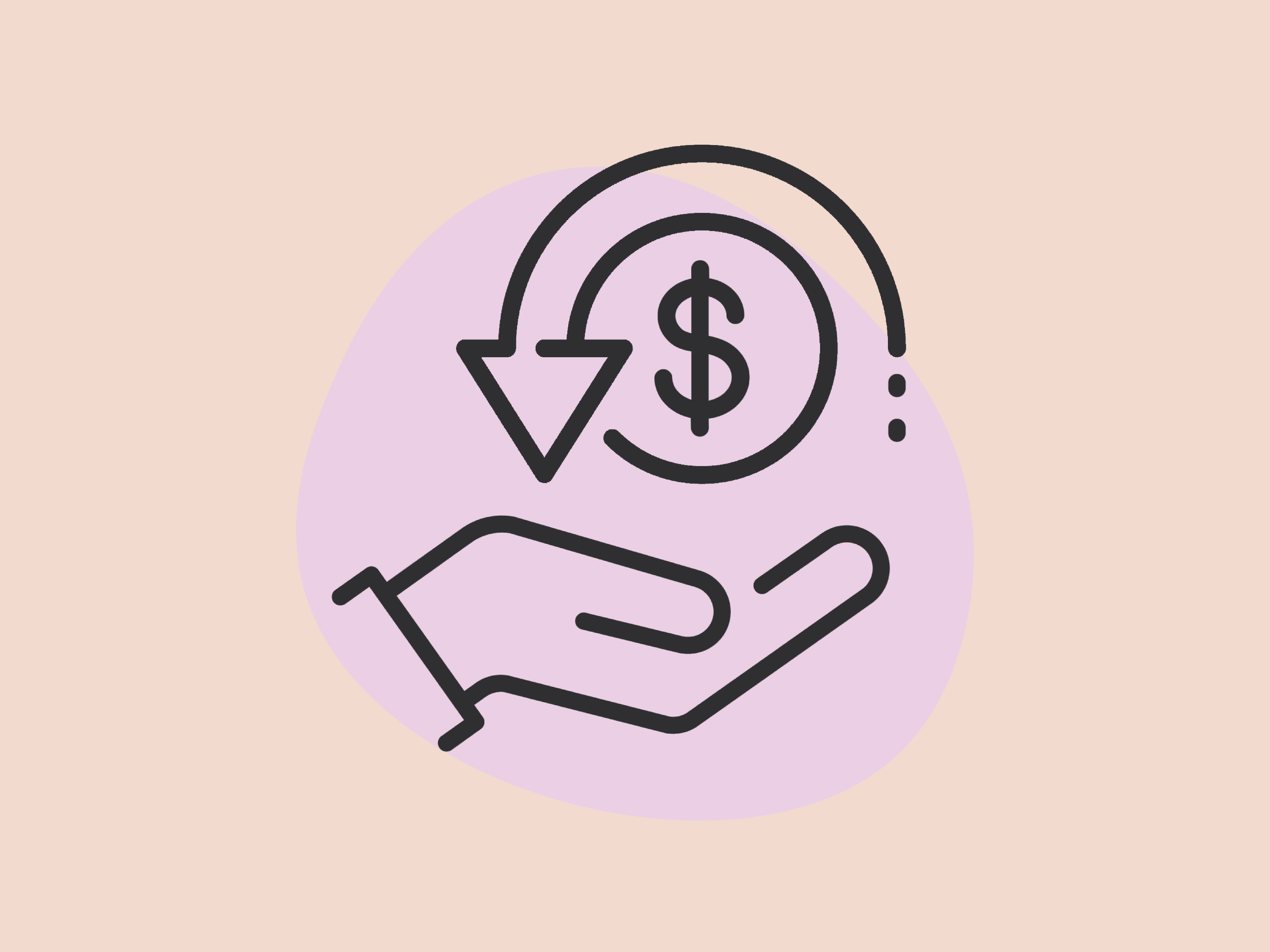 Symbol einer Hand unter einem Dollarzeichen mit einem nach unten gerichteten Pfeil, das eine finanzielle Rückerstattung oder Zahlungsrückzahlung darstellt.