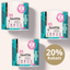 Drei FAVLY Petfood FloraVITAL Pulver - Sonderangebot Packungen mit "20% Rabatt" auf hellem Hintergrund.