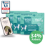 Drei „DENTAL Pulver“-Neukundenangebote von FAVLY Petfood, ein Handyhüllen-Cover und ein Abzeichen mit der Aufschrift „34 % Rabatt“.