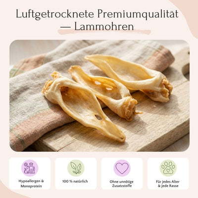 FAVLY Petfood Lammohren 450 g: luftgetrocknet, hypoallergen, ohne Zusatzstoffe, für alle Altersgruppen und Rassen.