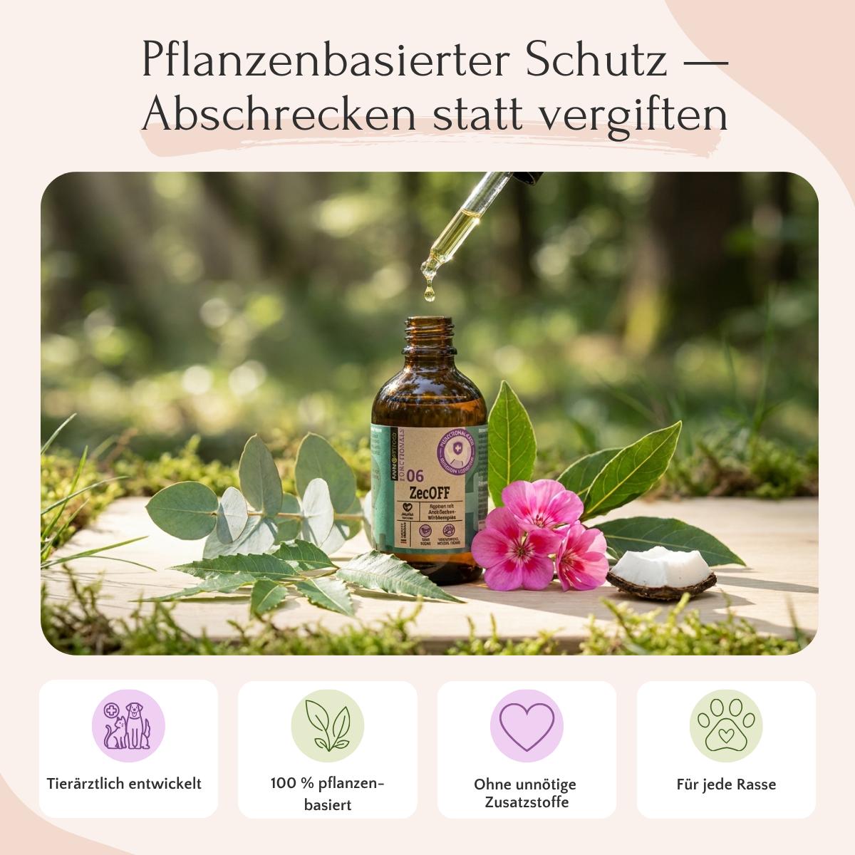 FAVLY Petfood ZecOFF Spot-On Öl, pflanzenbasiert, für Hunde - natürlicher Zeckenschutz im Freien.