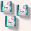 Drei Dosen FAVLY Petfood FloraVITAL Pulver - Verdauung & Darmflora in den Farben Teal, Weiß und Pink.