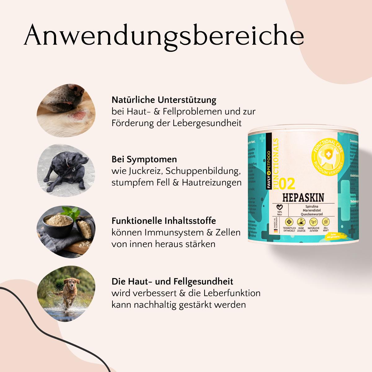 HEPASKIN Pulver von FAVLY Petfood: Mariendistelsamen für gesunde Haut, Fell & Entgiftung Ihrer Tiere.