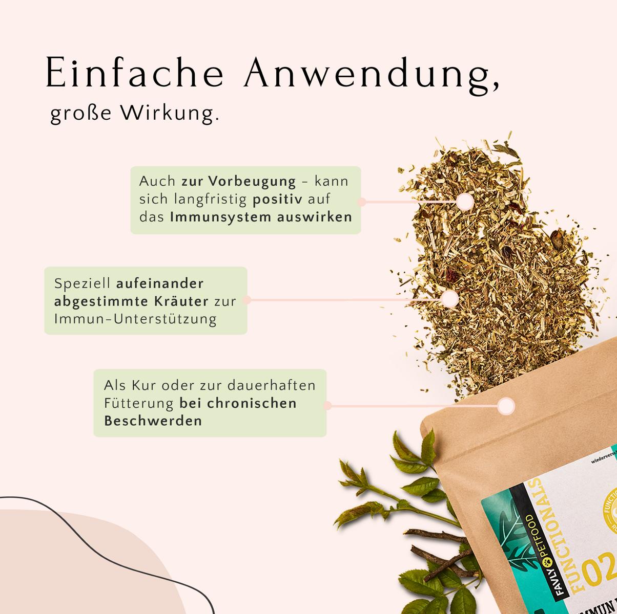 Entdecken Sie IMMUN Kräuter – Abwehrkräfte & Immunsystem von FAVLY Petfood, eine Kräuterteemischung zur Stärkung Ihres Immunsystems. Unsere sorgfältig entwickelte Formel stärkt die Immunabwehr und lindert chronische Probleme, sodass Sie sich jeden Tag optimal fühlen.