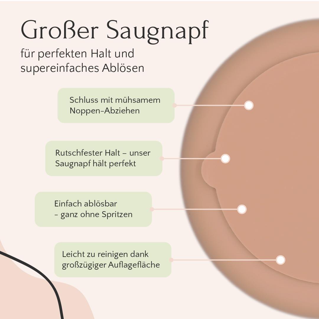 Schema eines großen Saugnapfes für die FAVLY Petfood Pawfect Lickmat, mit sicherem Halt und einfacher Entfernung.