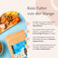 Das Junior Huhn mit Lachs, Apfel & Leinsamen von FAVLY Petfood, das auf der Verpackung in deutscher Sprache abgebildet ist, präsentiert seine getreidefreie Rezeptur. Der blau-beige Hintergrund hebt die Zutaten und Zubereitungshinweise hervor, die durch ein einzigartiges Slow Baking-Verfahren erstellt wurden.