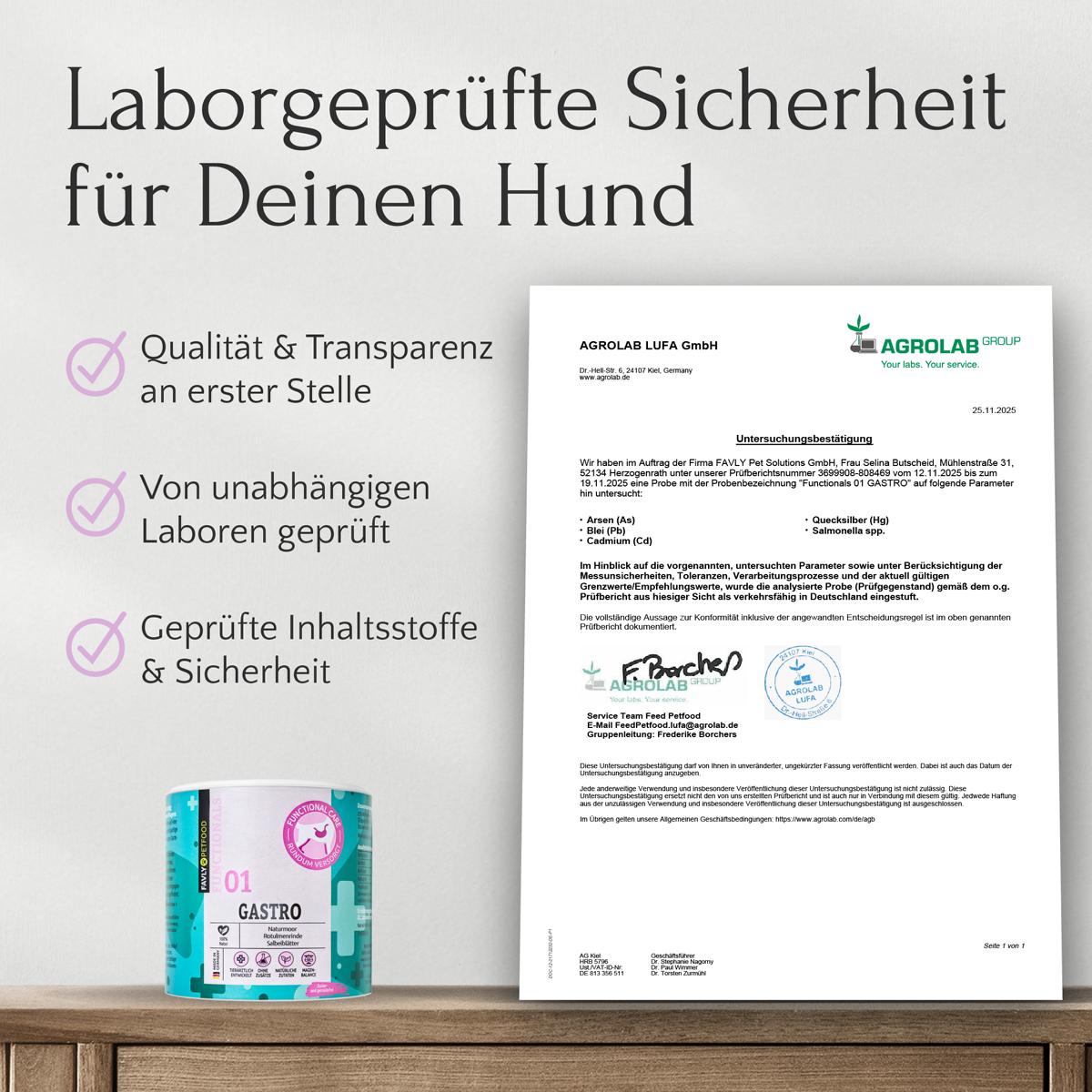FAVLY Petfood GASTRO Pulver zur Verdauungsentlastung - Sodbrennen & Grasfressen - jetzt in unserem Neukundenangebot.