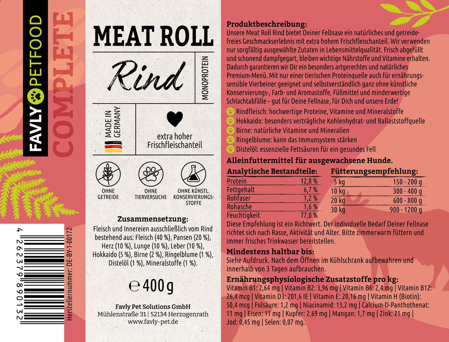 Meat Roll Rind mit Hokkaido, Birne & Distelöl 400g